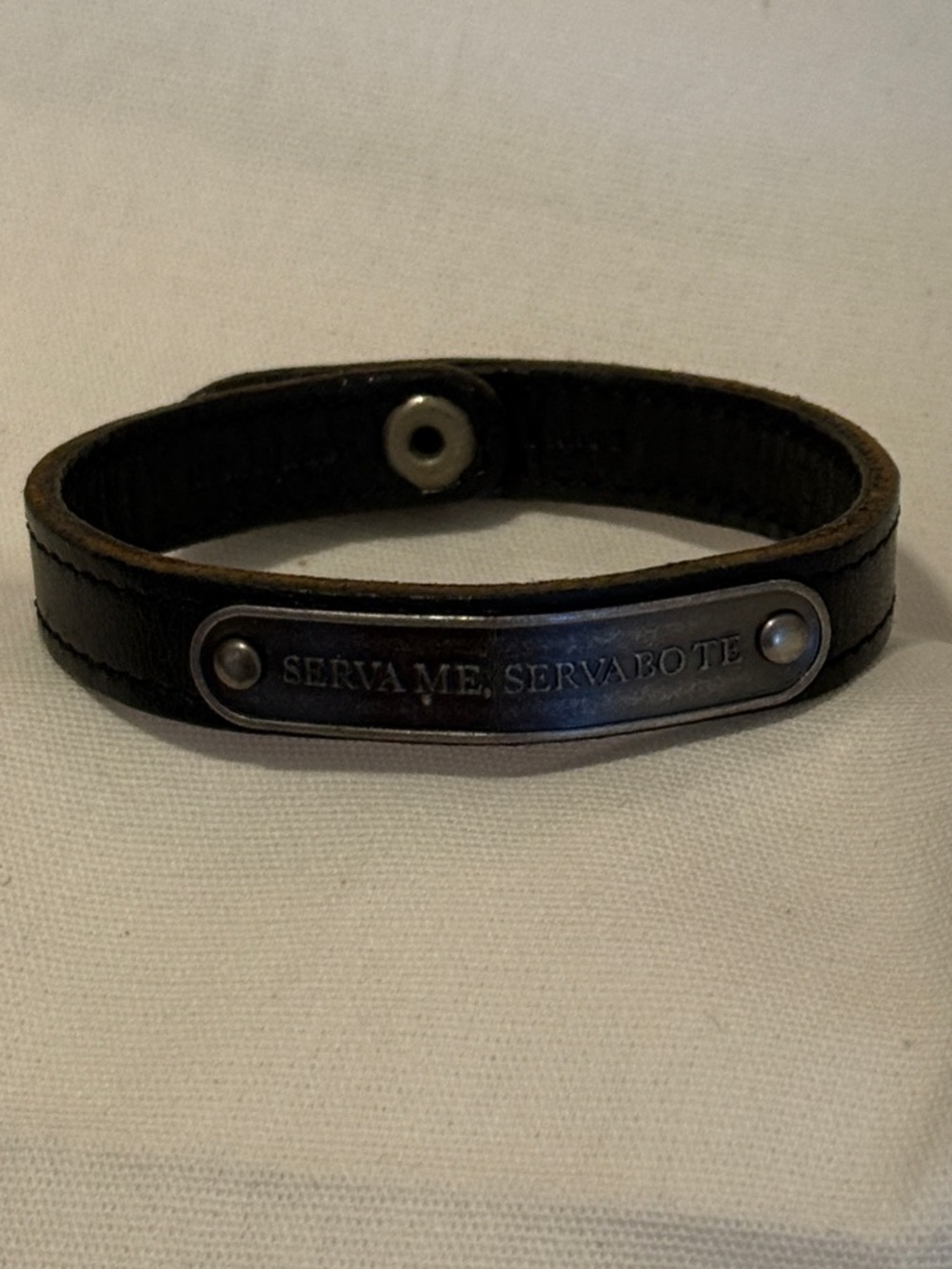 Marc Jacobs Black Leather “Serva Me, Servabote” Bracelet